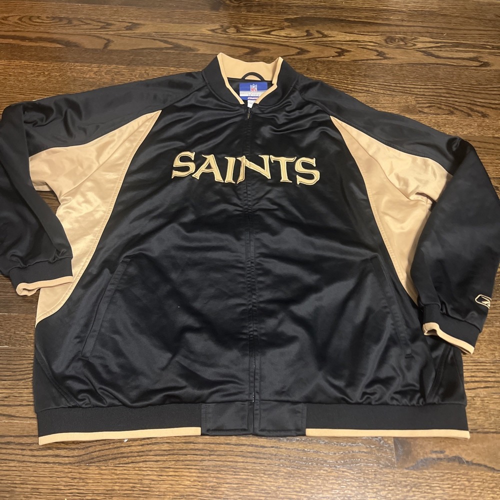 Vtg New Orleans Saints Jacket Mens 2xlBlack Reebok NFL Authentic Sideline Logo